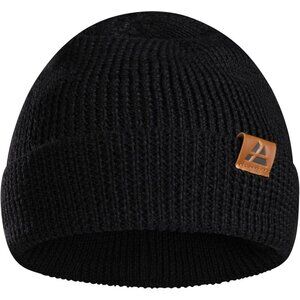 Men's Black Merino Wool Fitted Stretch Beanie Soft Stretchy Fisherman Beanie Cap